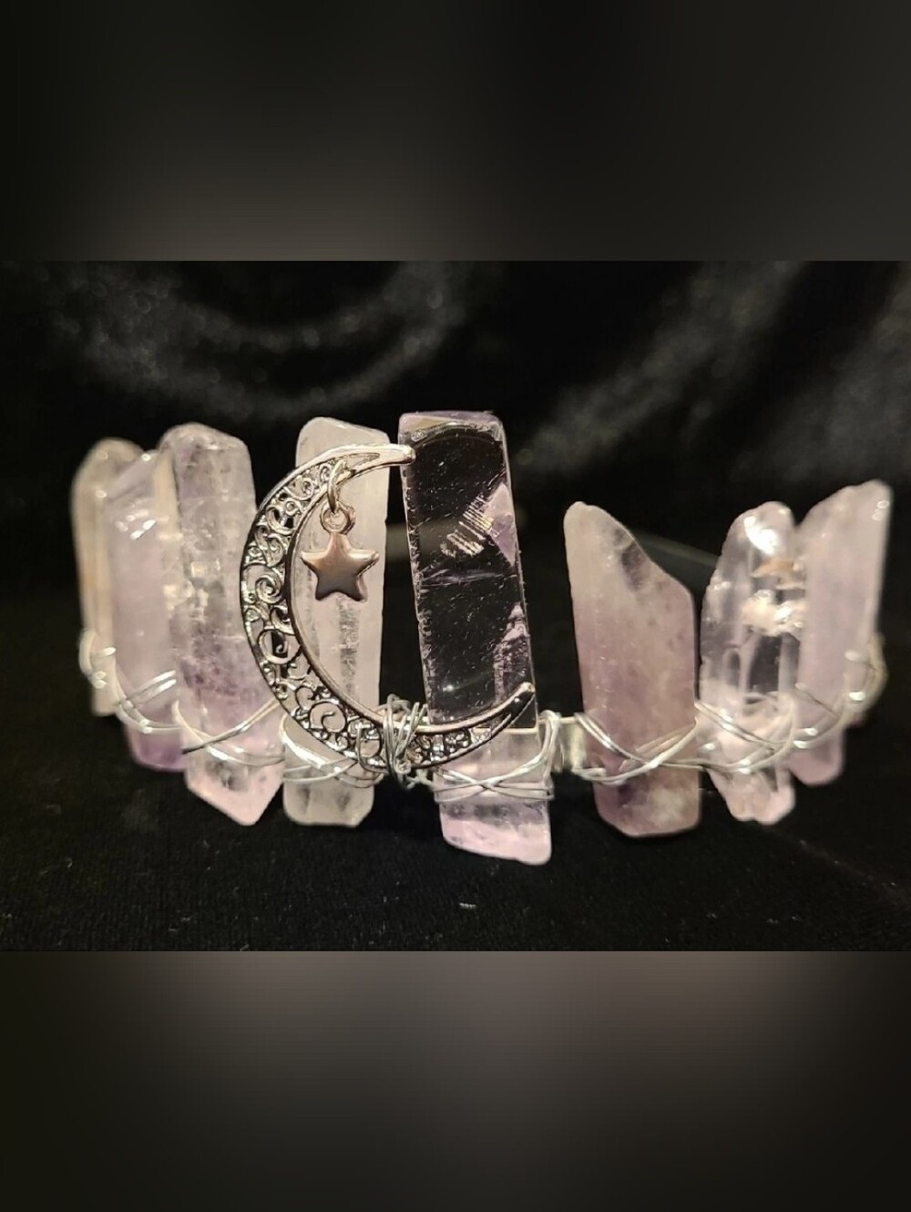 Amethyst Crystal Crescent Moon Tiara - Silver Tone